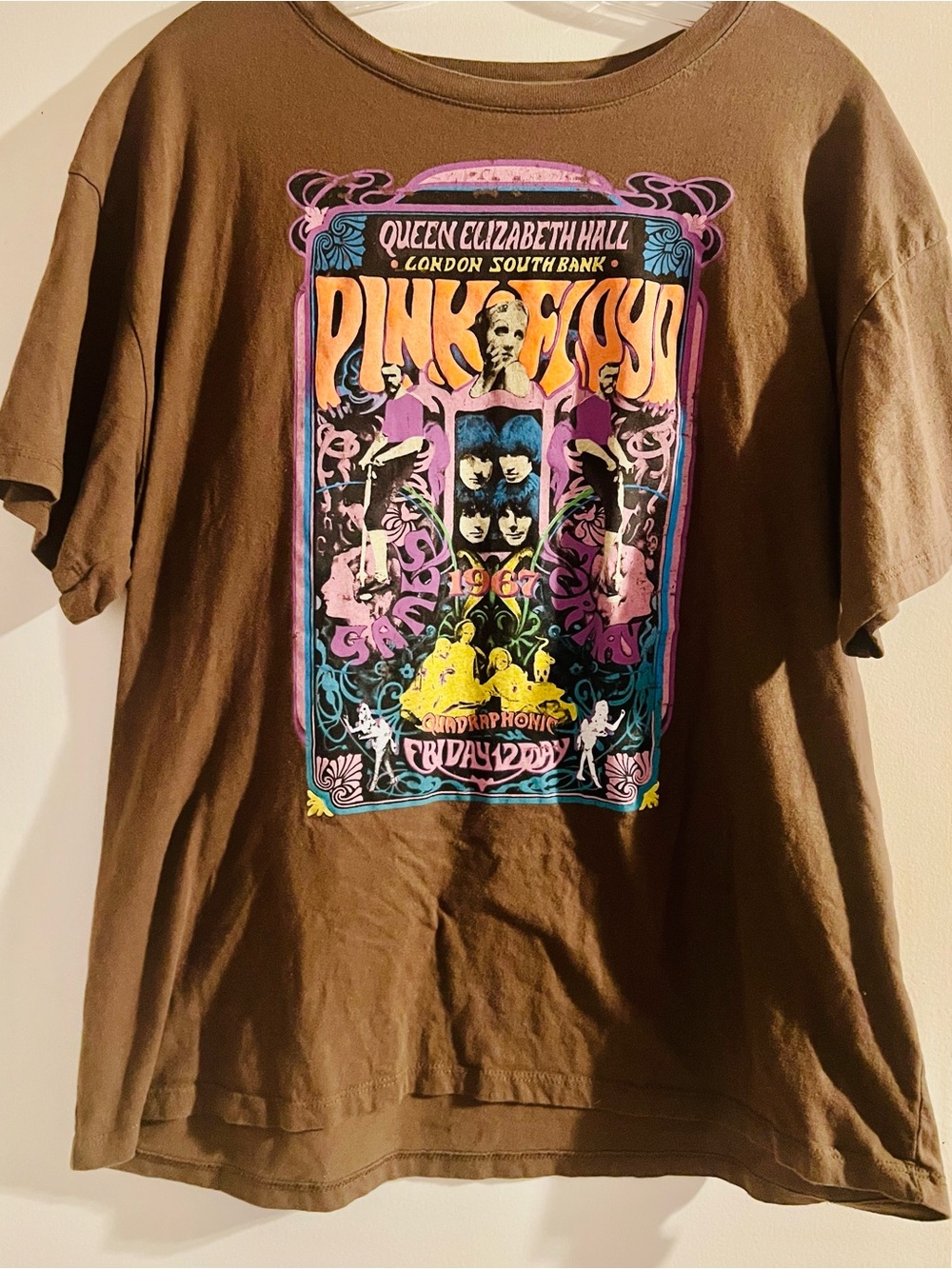 Pink Floyd Brown Short Sleeve Tee with Multicolor Psychedelic Poster Print L
